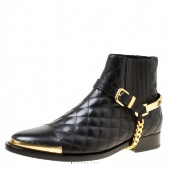 NWT Balmain Quilted Black Leather/Gold Chain Boots - Picture 9 of 13